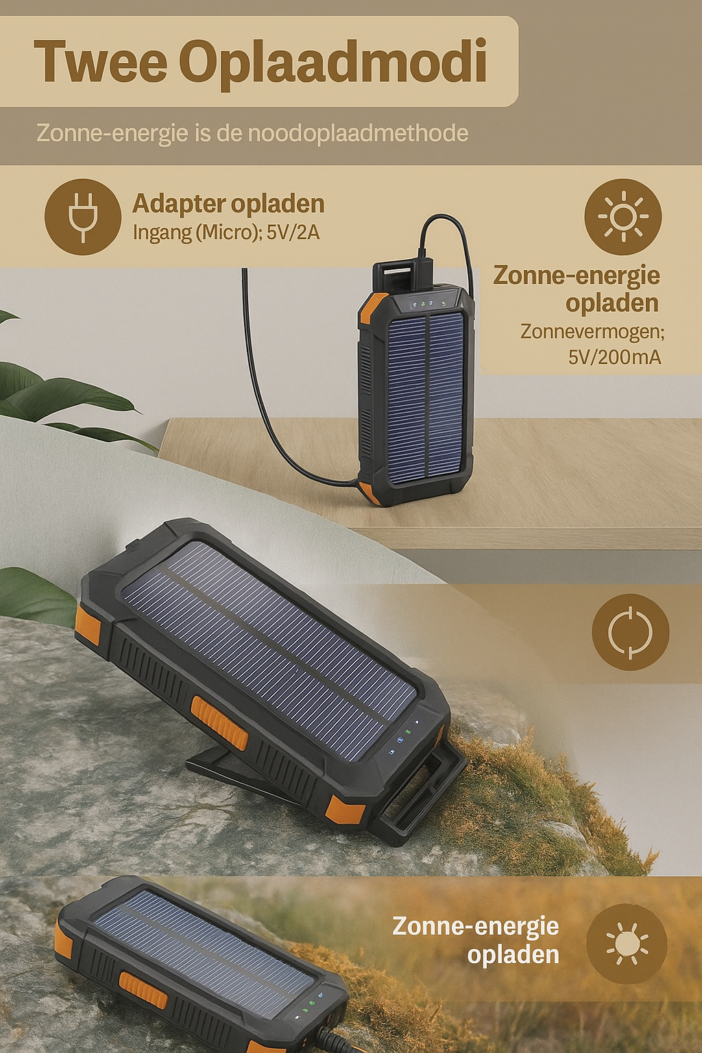 Voltura I Zonne-energie powerbank - Incl. zaklamp - Kompas