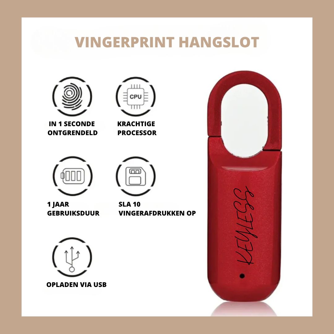 Keyless Hangslot met Vingerafdruk I Compact & Veilig