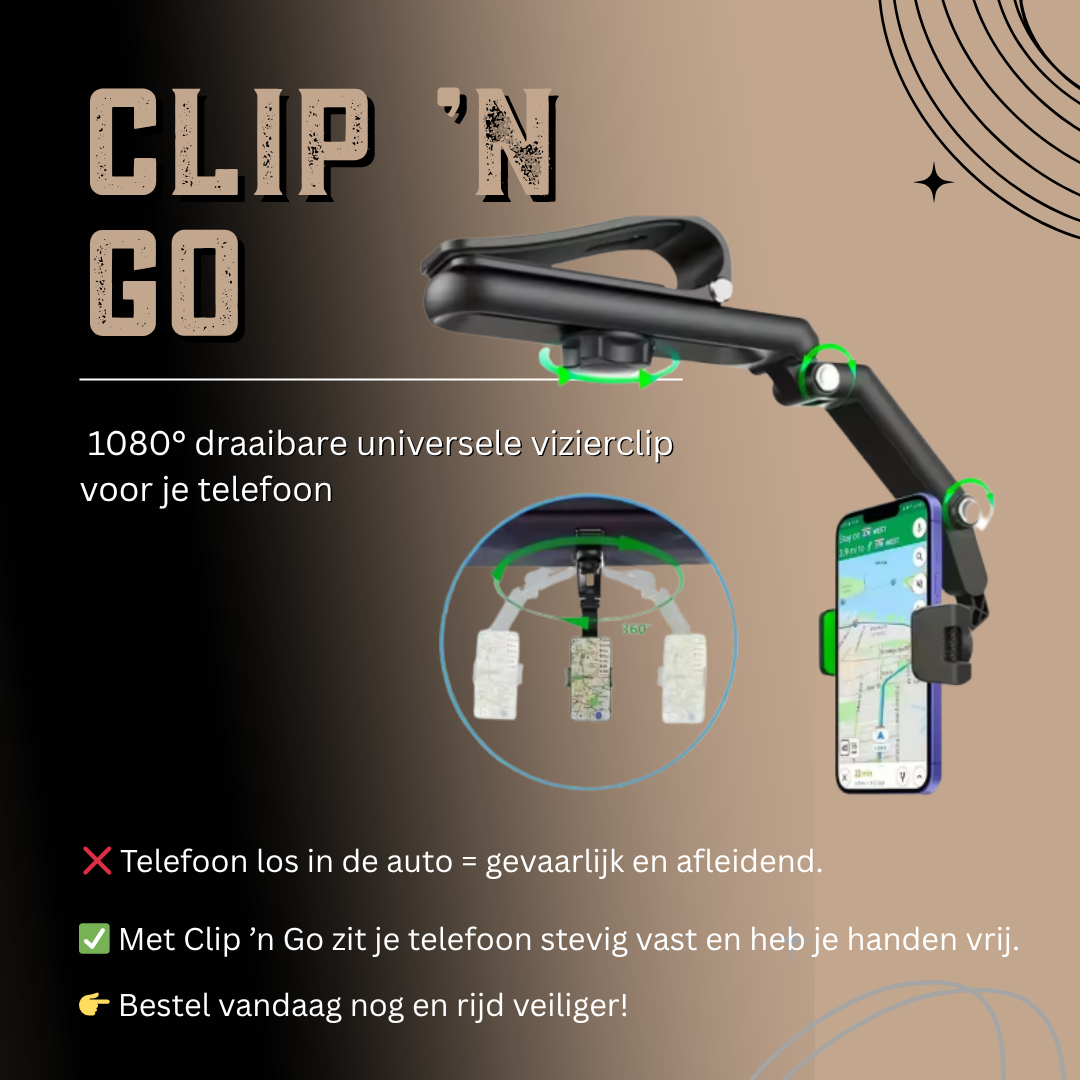 Clip ’n Go | 1080° Draaibare Universele HandsFree Clip