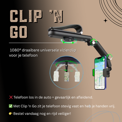 Clip ’n Go | 1080° Draaibare Universele HandsFree Clip