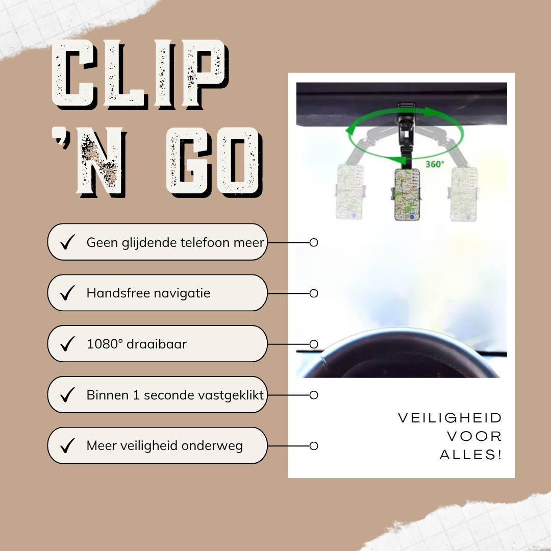 Clip ’n Go | 1080° Draaibare Universele HandsFree Clip