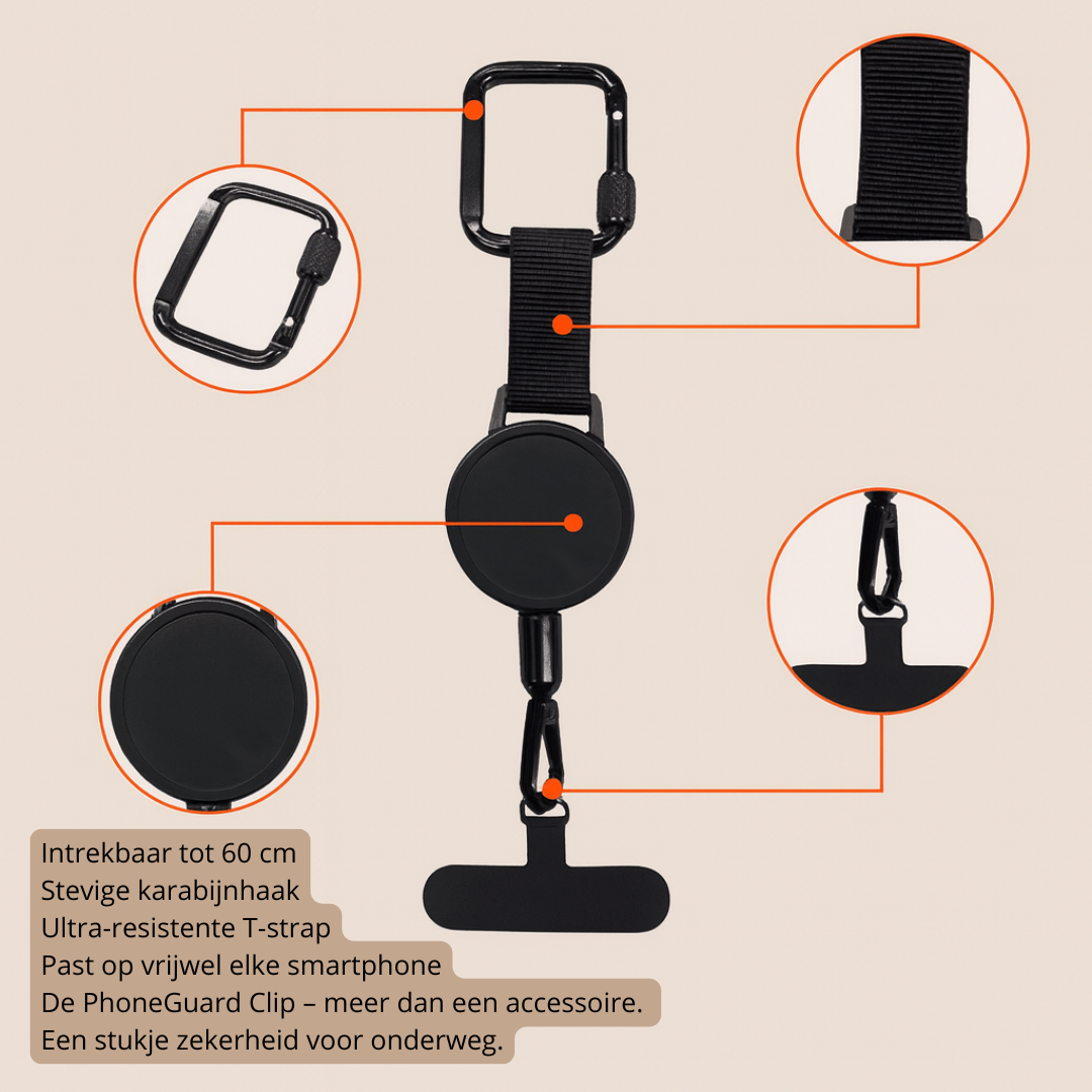 PhoneGuard Clip I Veiligheidskoord Voor Onderweg